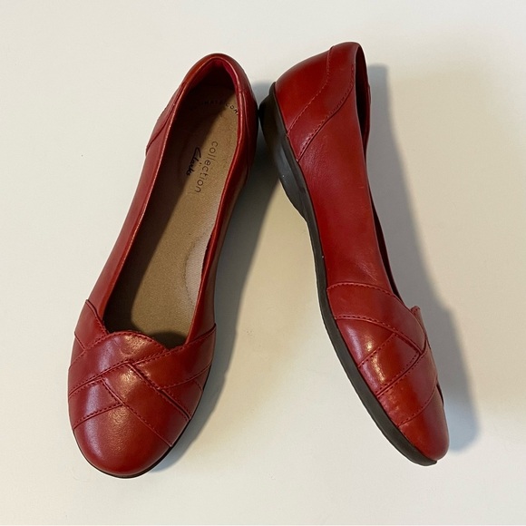 Clarks Gracelin Mia red leather flats Loafer flats Ballet flats Comfort Size 7 - Picture 4 of 7